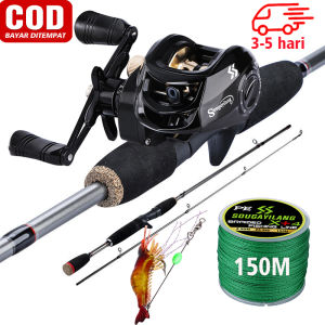 Sougayilang pancing 1set lengkap kuat Set Tongkat & Gulungan Pancing 2 Bagian Casting Rod Dan 7.2: 1 Rasio Gigi Sistem Rem Magnetik Baitcasting Reel 100m Fishing Line Lure Combo Set