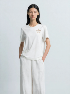 Summer New Arrival Commuter Leisure Cut-out Embroidered T-Shirt