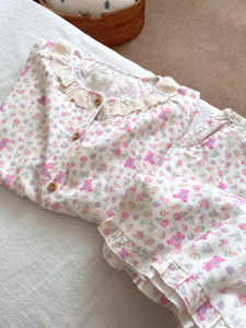 Chawang 2025 New Floral Teddy Short Sleeve Shorts Sleepwear Women Summer Sweet Casual Can Wear Outdoor Home Clothes