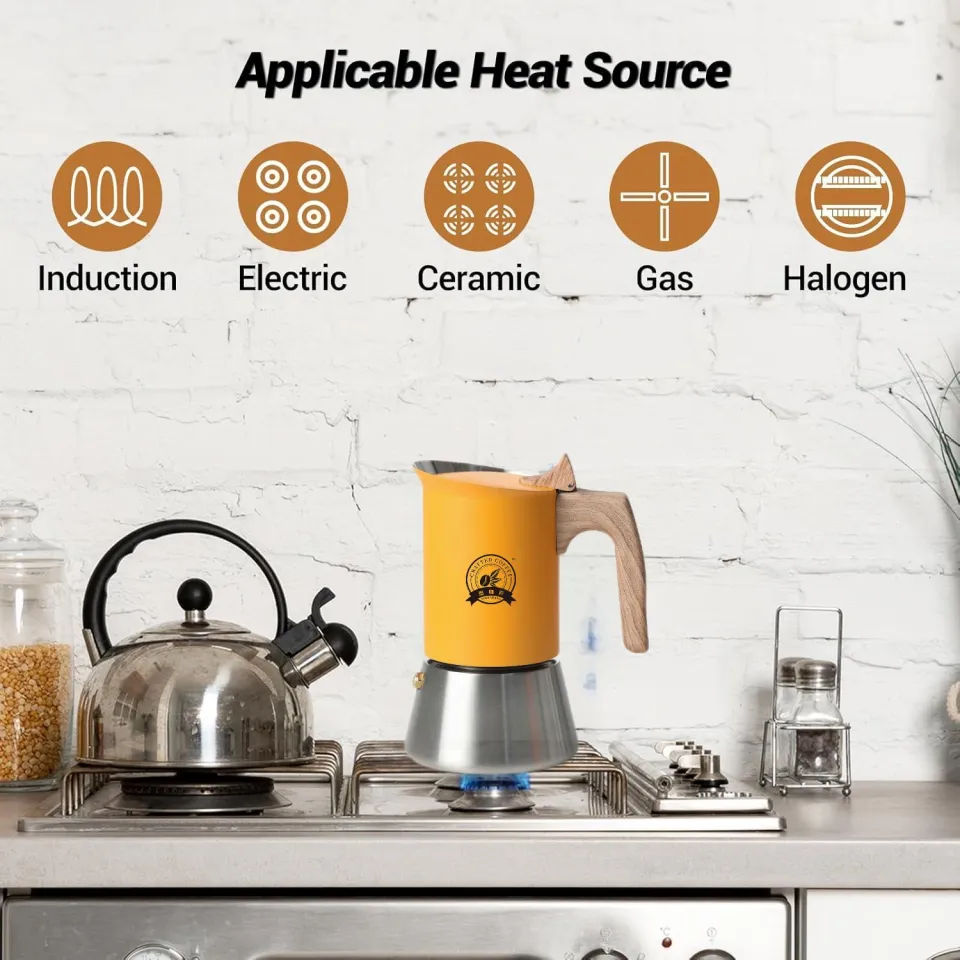 4/6 Stainless Steel Moka Pot, Matte Yellow, Nordic Home