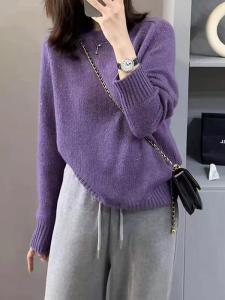 plus Size Womens Beautiful Purple Knitted Shirt Inner Wear 2025 New Autumn Fat MM Slim Long Sleeve Base Shirt Sweater