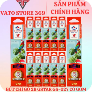 Bút chì gỗ 2B GSTAR 027 - màu đỏ sọc có gôm