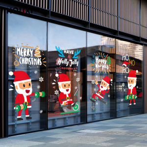 Cartoon Santa Claus Glass Paster Electrostatic Gym Glass Wall Beautifying Decorative Personality Creative New Year Decorations