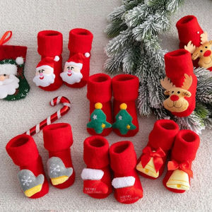 Newborn Baby Boys Girls Socks Anti Slip Winter Thick Warm Infant Toddler Christmas New Years Short Floor Children Socks 0-3Year