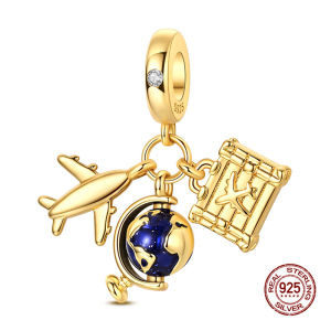 Chất Liệu Bạc 925 Hạt Charm 3 Trong 1 Máy Bay Hành Lý Hộ Chiếu Hạt Phù Hợp Với 3 Mm Vòng Tay Cho Nữ Tự Làm Trang Sức Quà Tặng Cao Cấp