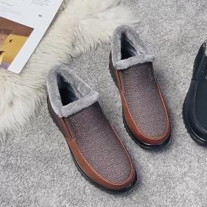 Giày Vải Bắc Kinh Ji Lao Giày Bông Nam Lót Nhung Cho Người Già Giữ Ấm Dày Dặn Cho Người Trung Niên Và Cao Tuổi Giày Nam Cỡ Lớn Chống Trượt
