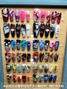 Naruto Anime Themed Wearable Nail Tips Painful Grain Oval Shape 2D Cartoon Style Fingernail Tips for Beauty Makeup Tools