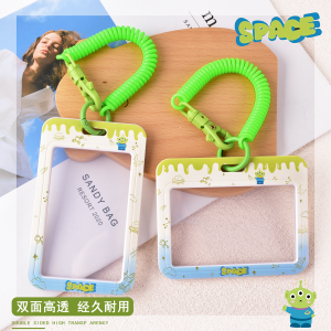 Cute Star Three-Eyed Alien Business Card Hard Shell Double-Sided Transparent Spring Rope Work Permit Nurse Name Tag Doctor Certificate Work Card Protective Case Card Cover Access Control Card Horizontal Board INS Student Creativity Card Cover
