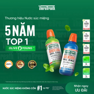 [Tặng KĐR Lacalut 10ml] Bộ 2 Nước Súc Miệng TheraBreath Mild Mint & Icy Mint - Làm Sạch và Thơm Miệng Tới 12h
