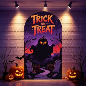 VIKAMA Halloween Arch Backdrop Trick Or Treat Lâu Đài Ma Quái Reaper Bat Banner Vinyl Tiệc Ngoài Trời Ảnh Trang Trí