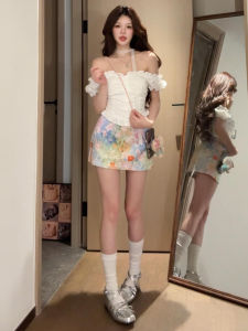 SUSIEYUAN | French Style White One Shoulder Dress Women Summer 2025 New Popular Short Skirt Set High Waist A-Line Dress Sweet Style