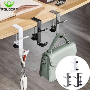 Polocat Portable Desk Side Mounted Removable Aluminum Alloy Double Hooks Table Edge Schoolbag Hanging Rack Multipurpose Handbag Headphone Storage Hook