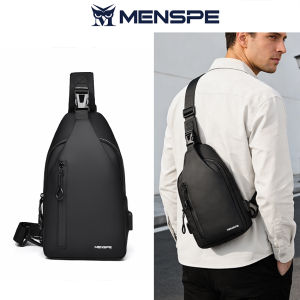 MENSPE Mens Shoulder Bag Waterproof Oxford Cross Body Chest Bag USB Hole Earphone Hole Design Double Layer Zipper Bag Large Capacity Messenger Bag Travel Phone Pouch Fashion Chest Bag