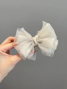 Checkered Organza Bow High-end Ponytail Claw Clip