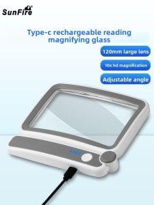 Portable Handheld SunFire USB Charging High Definition 10x Magnifying Glass with LED Light for Reading Newspapers Books Mobile Maps Computer Repair