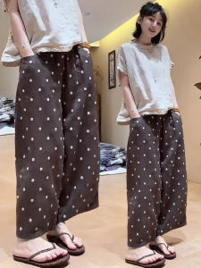 XIANGHOUMINCHU | Korean Style Retro Polka Dot Linen Thin Casual Pants