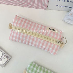 กระเป๋าใส่ของใช้ขนาดใหญ่ลายสก็อตสไตล์เกาหลี สไตล์วินเทจ เรียบง่าย กระเป๋าใส่ของสำหรับปากกา กล่องกันน้ำ กระเป๋าใส่ของใช้ทั่วไป