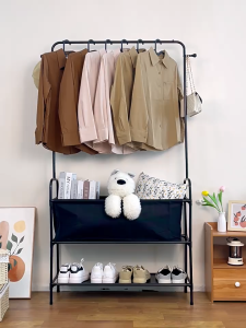 SPACEMADER Nordic simple clothes rack hanger with wheels removable 2-layer bottom tray multi-functional storage