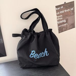 Túi Tote Canvas Dung Tích Lớn Cho Nữ Túi Đeo Vai Đi Biển Thông Thường Dây Thời Trang Di Động Có Túi Dây Kéo Bên Trong
