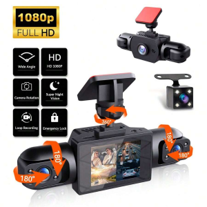 4-Channel 360° Panoramic Dash Cam 4 Built-in Cameras 2" IPS Display Wide-Angle Night Vision Loop Recording 150mAh Battery