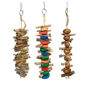 Parrot Bird Xuanfeng Peony Tiger Skin Natural Material Bark Nut Wood Piece Bite Toy String Hanging Decoration Play