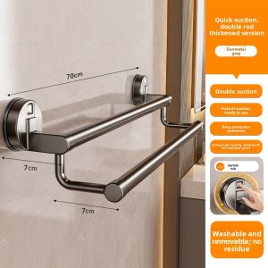 Baihuan Bathroom Towel Rack Suction Cup Toilet Paper Holder Space Aluminum No Drilling Required Towel Bar Storage Shelf