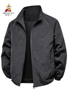 แจ็คเก็ตฤดูใบไม้ผลิและฤดูใบไม้ร่วงสำหรับผู้ชาย ทรงหลวม ปกตั้ง 3 ชั้น แจ็คเก็ตแบบลำลองสำหรับผู้ชายวัยกลางคนและผู้สูงอายุ