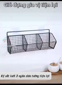Kệ lưới sắt 3 ngăn gắn tường chất liệu thép không rỉ bền cứng cáp dùng đựng rau củ hành tỏi tiết kiệm không gian Tramanhshop