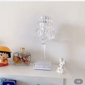 Portable Modern Acrylic  Diamond Table Lamp with  Crystal Wireless Night Light Bedroom Decor Lampsha