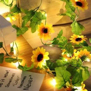 Artificial Sunflower String Lights Battery Operated Light for Bedroom Table Wall Dormitory Wedding Party Christmas Tree Decor