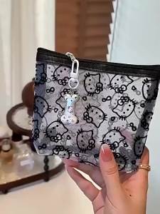 Sanrio | Hello Kitty Kawaii Lưới Đen Túi Đựng Mỹ Phẩm Vintage Ren Di Động Trang Điểm Túi Có Đựng Tiền Xu Cho Nữ Món Quà Dễ Thương