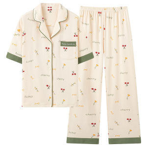 MiiOW | ชุดนอนผู้หญิง MiiOW 3 ชิ้น แขนสั้น กางเกงขายาว ผ้าฝ้ายบาง ไซส์ใหญ่ ชุดนอนฤดูร้อน ฤดูใบไม้ผลิ ฤดูใบไม้ร่วง ชุดนอนในบ้าน