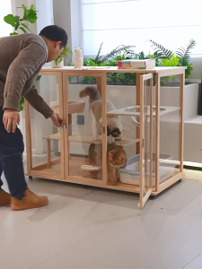 บ้านแมวขนาดใหญ่พร้อมโครงปีน กรงเเมวอพาร์ทเมนต์แมวไม้เนื้อแข็ง วิลล่าแมวไม้ บ้านแมวขนาดใหญ่ Pet House