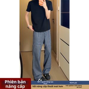 Quần Culottes Rộng Rãi Họa Tiết Caro Thoáng Khí Băng Lụa