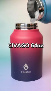 CIVAGO(64oz)ปากกว้างพร้อมฝาปิดกีฬาแก้วฉนวนสูญญากาศขวดน้ําดื่มร้อนและเย็น