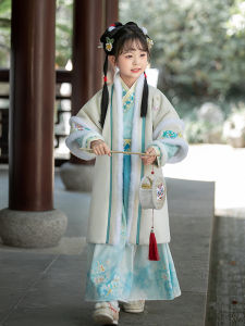 Thickened Fleece Childrens Hanfu Tang Costume Winter Outfit Set SONG Zhi Girls New Years Ceremony Traditional Skirt Ensemble