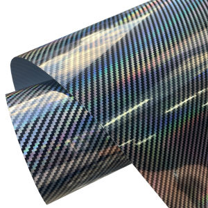 Premium Gloss Laser Holographic Silver Carbon Fiber Vinyl Wrap Film Self Adhesive Decal Vehicle Car Wrapping