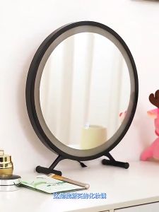 IAKE Makeup Mirror Round Mirror LED Mirror Tabletop Mirror Beauty Mirror Adjustable Rotation Face Mirror Whitening Mirror 台式桌面化妆镜