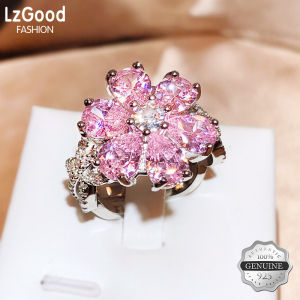 แหวนเซอร์คอนรูปหัวใจสีชมพูสำหรับผู้หญิงแหวนเพชรสีชมพูหวานตลอดกาลรักเครื่องประดับแฟชั่น