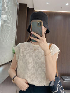 YUEZHONGWEI | French Lace Flower Embroidery Ice Silk Knitted Top Women Summer Loose Sleeveless Round Neck Design Sensation Small Audience