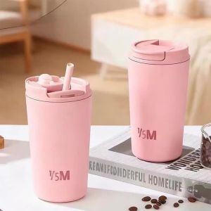 JUSTINLAU Spot Goods 12oz Thermos Cup Coffee Mug Kid Straw Cup Vacuum Flask Stainless Steel Car Cup Travel Thermal Water Bottles