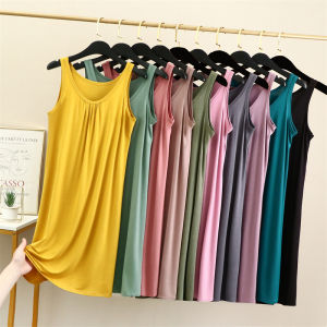 Modal Loose Vest Dress Women Summer Large Size Fat MM Slim A-Line Dress Thin Sleepwear Outerwear Base Skirt round Neckline