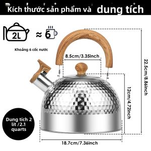 Ấm Đun Nước Bằng Thép Không Gỉ 2/3L Có Còi Cho Bếp Gas Bếp Từ Và Bếp Ga Đun Nước Sôi Nhanh Ấm Pha Trà Tương Thích Phổ Biến