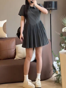 Váy Ngắn Xếp Ly Cổ Polo Cho Nữ Mùa Hè Dáng Chữ a Cỡ Lớn Che Giấu Mỡ Thừa Phong Cách Đại Học Giảm Tuổi