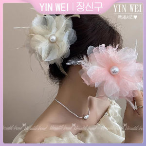 กิ๊บติดผมขนนกดอกไม้ขนาดใหญ่อุปกรณ์ผมหรูหราอุปกรณ์แฟชั่นของผู้หญิง