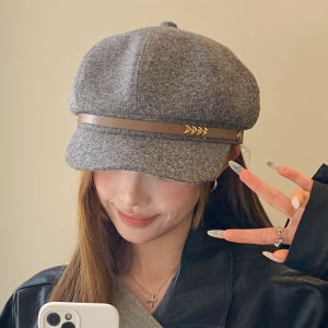 2025 New Small Fragrance Style Octagonal Hat Woolen British Style Painter Newsboy Cap Camel Color Beret Hat Women Face Slimming