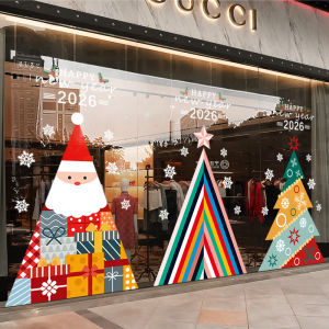 Christmas Decorative Static Cling Window Stickers Cartoon Santa Claus Festive Atmosphere Arrangement Glass Decals Door Stickers