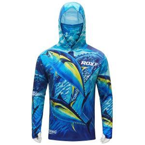 Sun Shield Long Sleeve Fishing T-shirt With Fisherman Hat Quick Dry Men Apparel For Summer Outdoor Fishing Trips