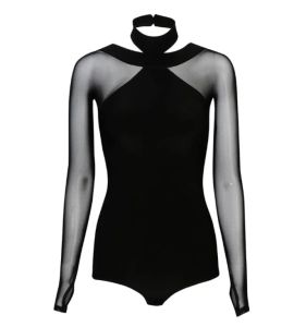 Women Latin Dance Bodice Top Black Onesie Backless Long Sleeve Dance Underwear National Standard Cha-cha Dance Wear for Girls