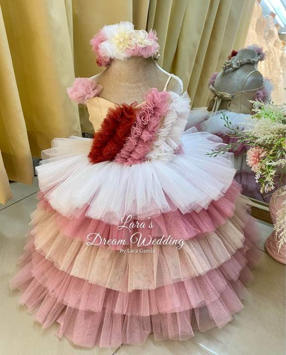 RAFFLES LAYERED TRICOLOR BIRTHDAY ABAY PICTORIAL GOWN FOR THE BABY